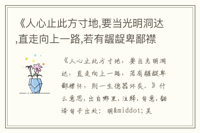 《人心止此方寸地,要当光明洞达,直走向上一路,若有龌龊卑鄙襟怀,则一生德器坏矣.》什