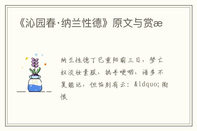  《沁园春·纳兰性德》原文与赏析