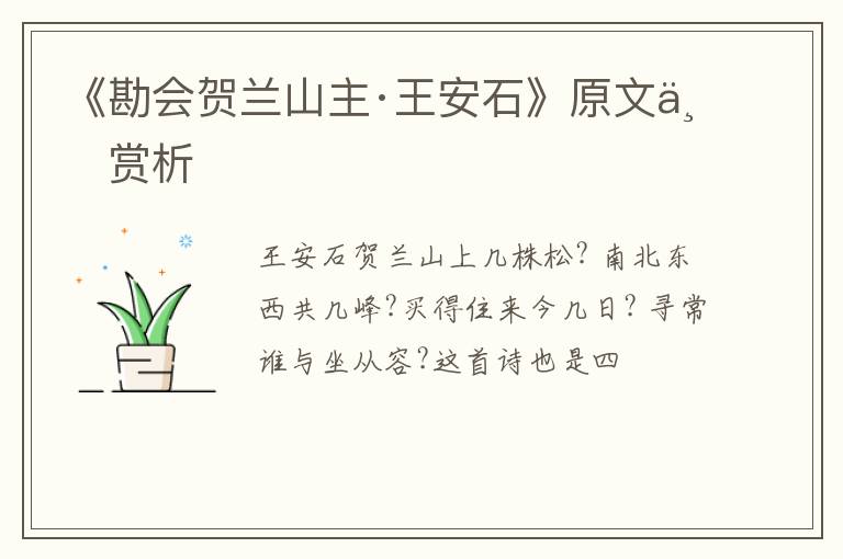  《勘会贺兰山主·王安石》原文与赏析