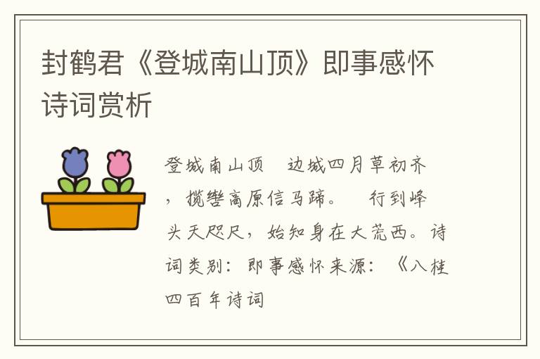  封鹤君《登城南山顶》即事感怀诗词赏析
