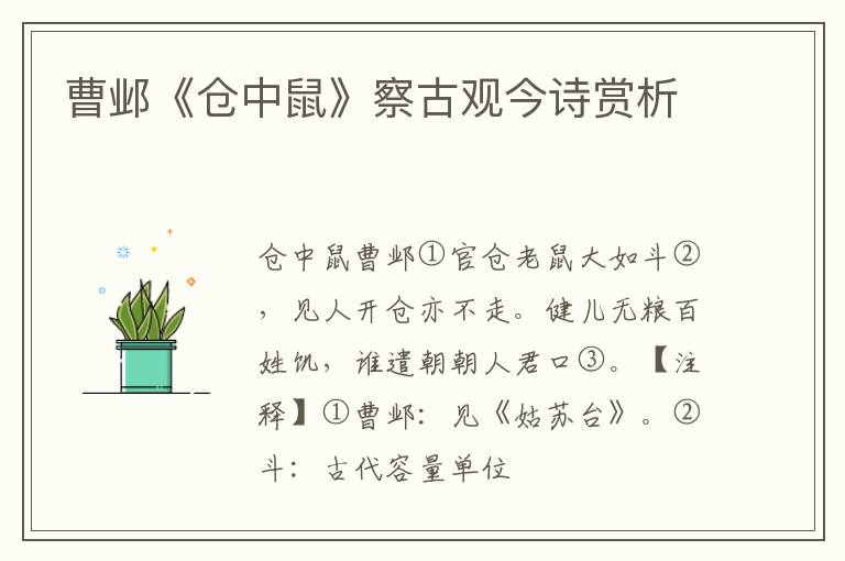  曹邺《仓中鼠》察古观今诗赏析