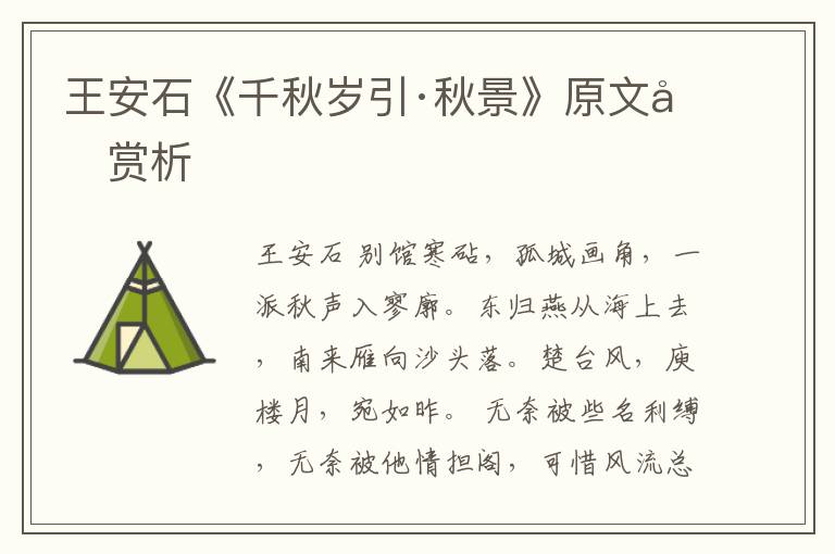  王安石《千秋岁引·秋景》原文和赏析