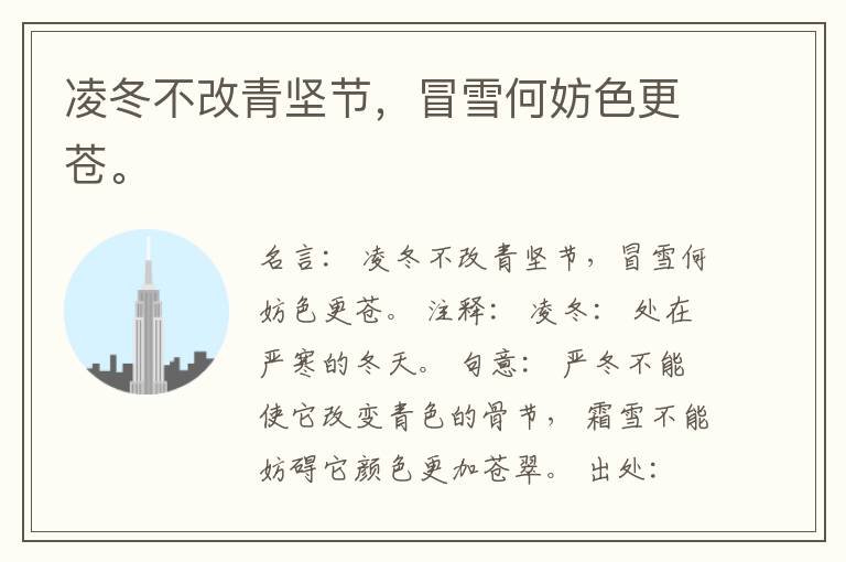  凌冬不改青坚节，冒雪何妨色更苍。