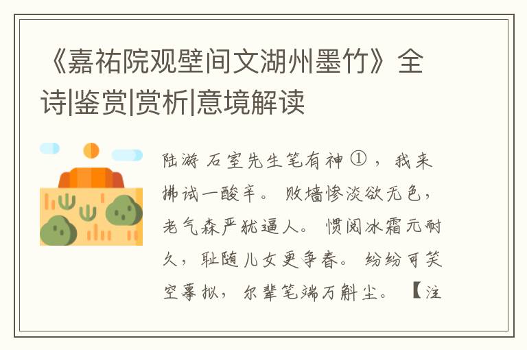  《嘉祐院观壁间文湖州墨竹》全诗|鉴赏|赏析|意境解读