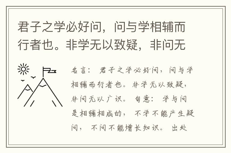  君子之学必好问，问与学相辅而行者也。非学无以致疑，非问无以广识。