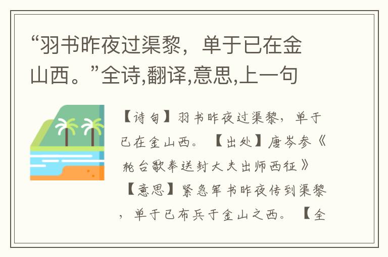 “羽书昨夜过渠黎,单于已在金山西。”全诗,翻译,意思,上一句和下一句