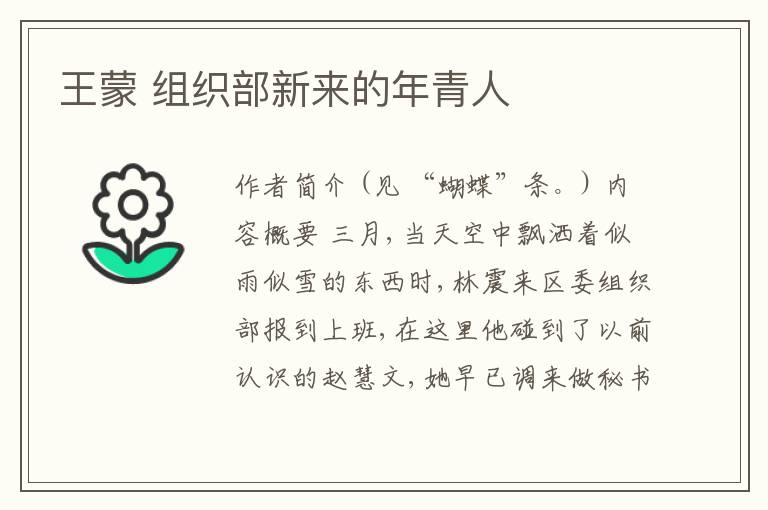  王蒙 组织部新来的年青人