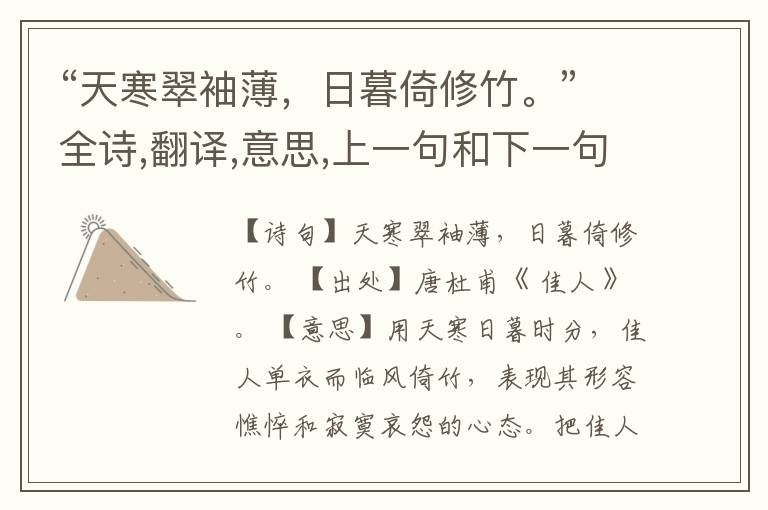 “天寒翠袖薄,日暮倚修竹。”全诗,翻译,意思,上一句和下一句