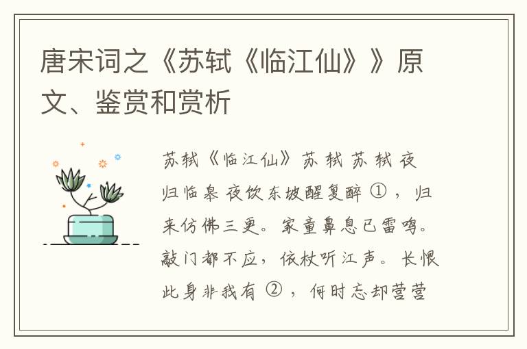  唐宋词之《苏轼《临江仙》》原文、鉴赏和赏析