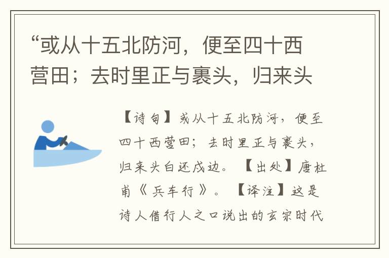 “或从十五北防河,便至四十西营田;去时里正与裹头,归来头白还戍边。”全诗,翻译,意思,上一句和下一句