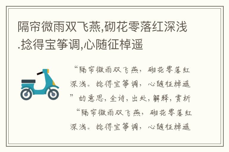  隔帘微雨双飞燕,砌花零落红深浅.捻得宝筝调,心随征棹遥