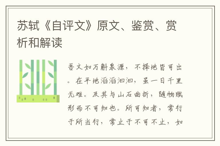  苏轼《自评文》原文、鉴赏、赏析和解读