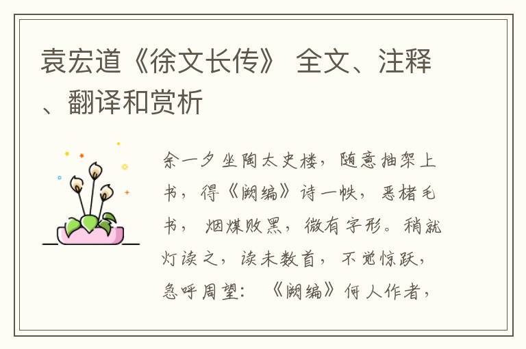  袁宏道《徐文长传》 全文、注释、翻译和赏析