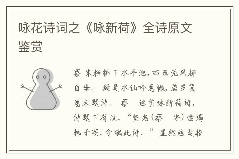  咏花诗词之《咏新荷》全诗原文鉴赏