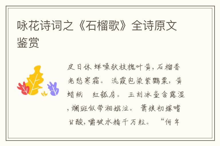  咏花诗词之《石榴歌》全诗原文鉴赏