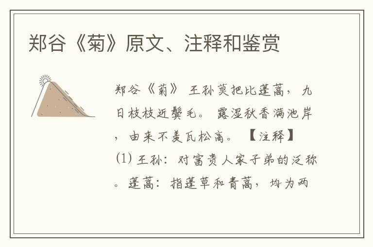  郑谷《菊》原文、注释和鉴赏