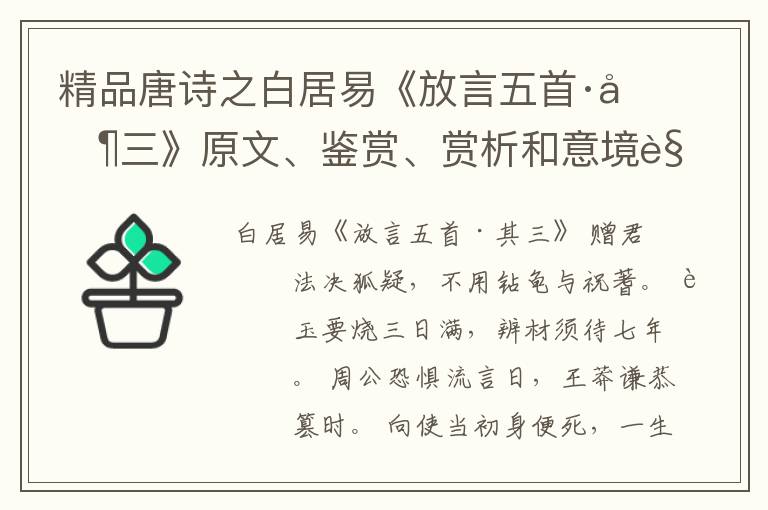  精品唐诗之白居易《放言五首·其三》原文、鉴赏、赏析和意境解读