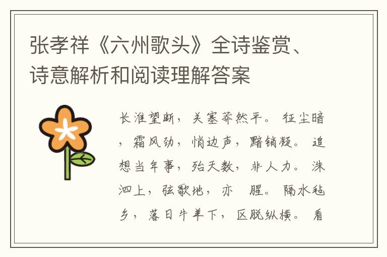 张孝祥《六州歌头》全诗鉴赏、诗意解析和阅读理解答案