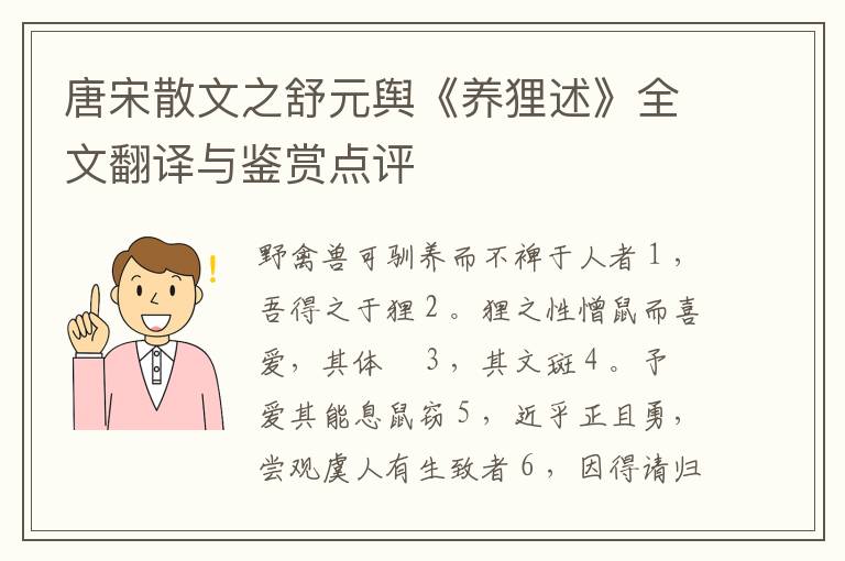  唐宋散文之舒元舆《养狸述》全文翻译与鉴赏点评
