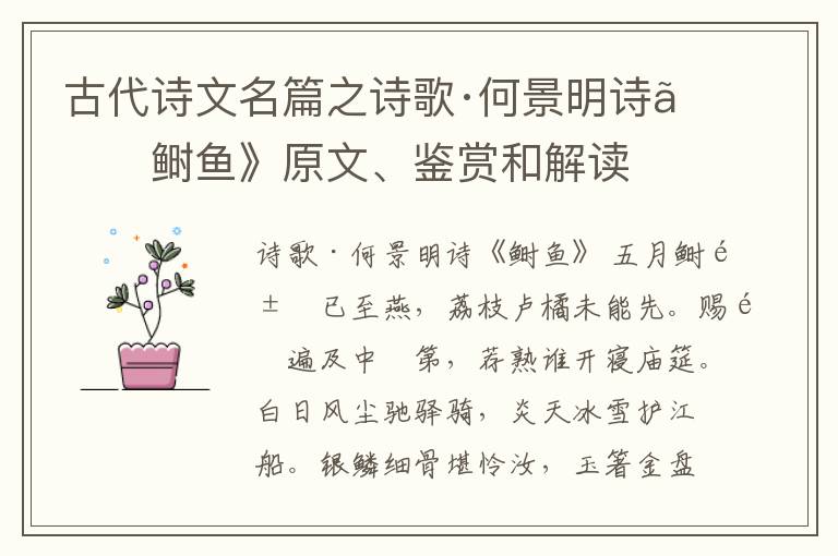  古代诗文名篇之诗歌·何景明诗《鲥鱼》原文、鉴赏和解读