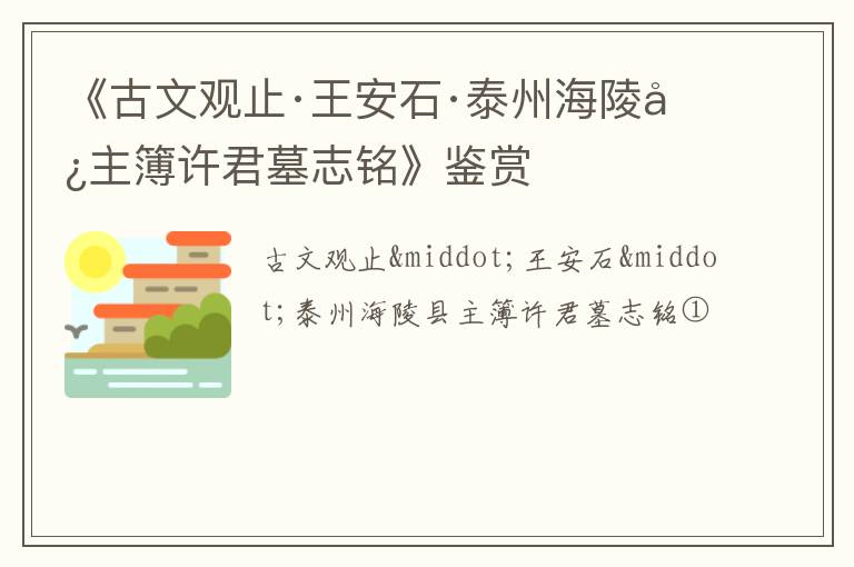  《古文观止·王安石·泰州海陵县主簿许君墓志铭》鉴赏