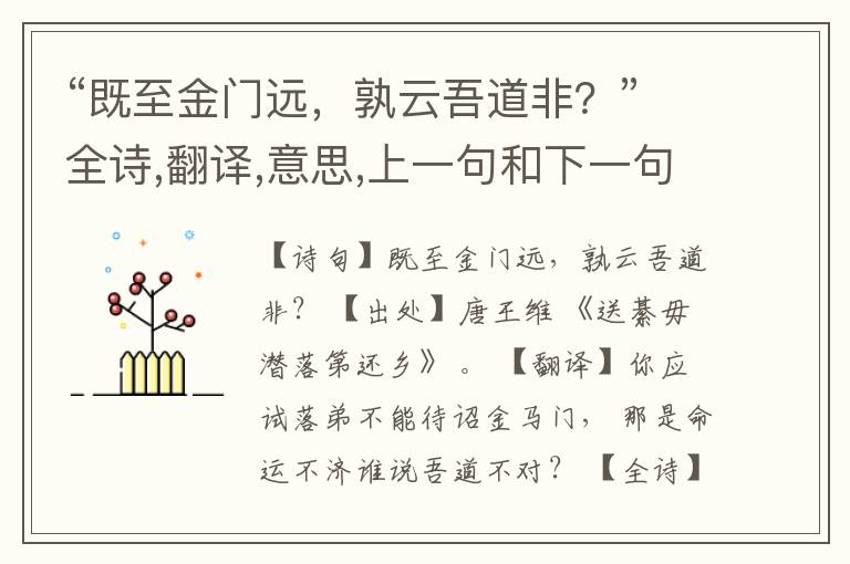  “既至金门远，孰云吾道非？”全诗,翻译,意思,上一句和下一句