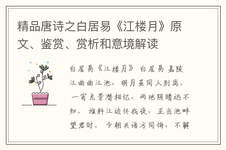  精品唐诗之白居易《江楼月》原文、鉴赏、赏析和意境解读