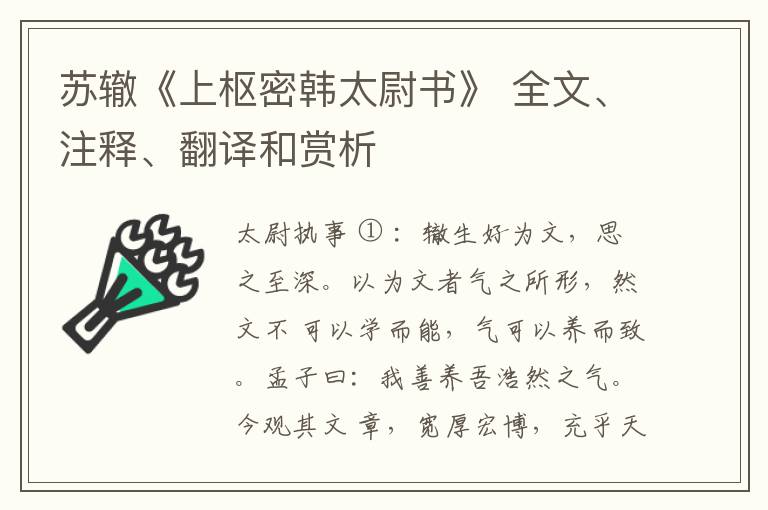 苏辙《上枢密韩太尉书》 全文、注释、翻译和赏析