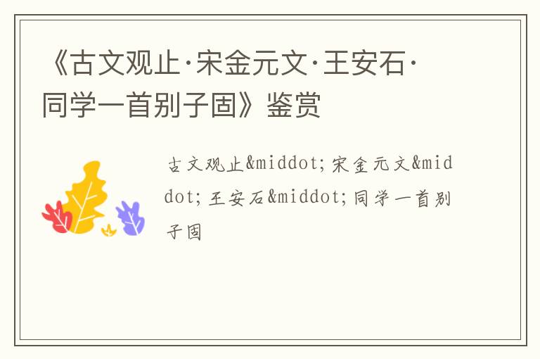  《古文观止·宋金元文·王安石·同学一首别子固》鉴赏