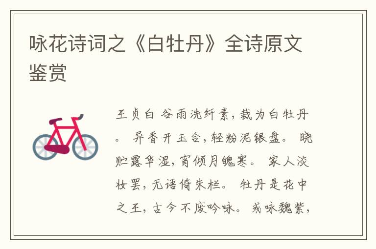  咏花诗词之《白牡丹》全诗原文鉴赏
