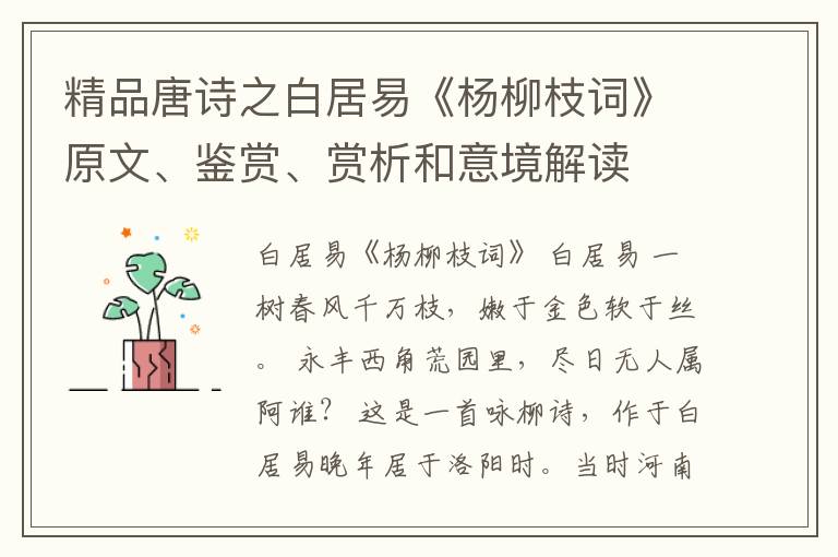  精品唐诗之白居易《杨柳枝词》原文、鉴赏、赏析和意境解读