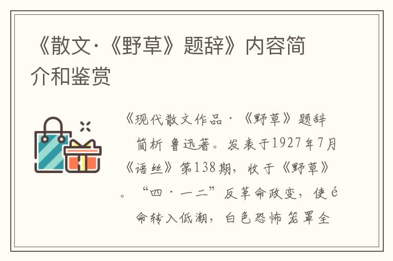  《散文·《野草》题辞》内容简介和鉴赏
