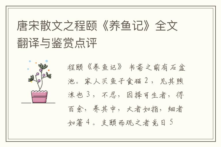  唐宋散文之程颐《养鱼记》全文翻译与鉴赏点评