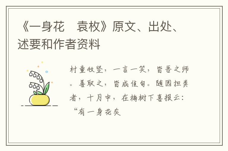  《一身花　袁枚》原文、出处、述要和作者资料