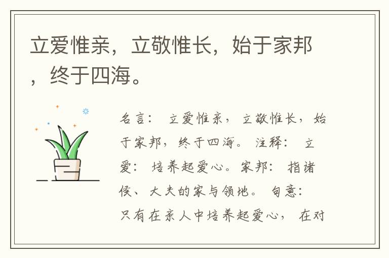  立爱惟亲，立敬惟长，始于家邦，终于四海。