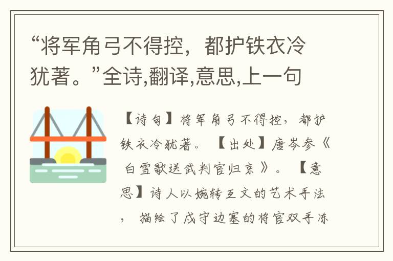 “将军角弓不得控,都护铁衣冷犹著。”全诗,翻译,意思,上一句和下一句