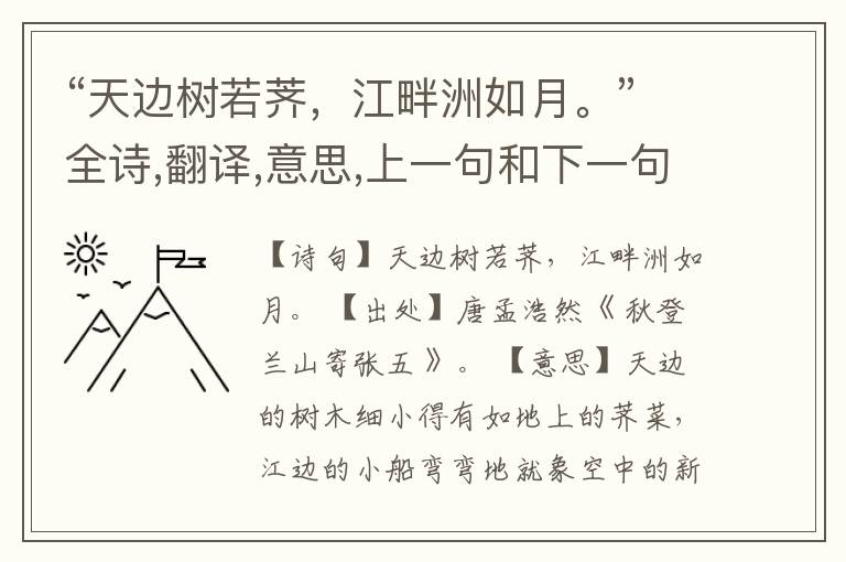 “天边树若荠,江畔洲如月。”全诗,翻译,意思,上一句和下一句