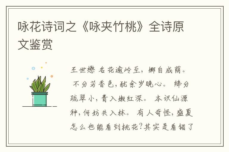  咏花诗词之《咏夹竹桃》全诗原文鉴赏