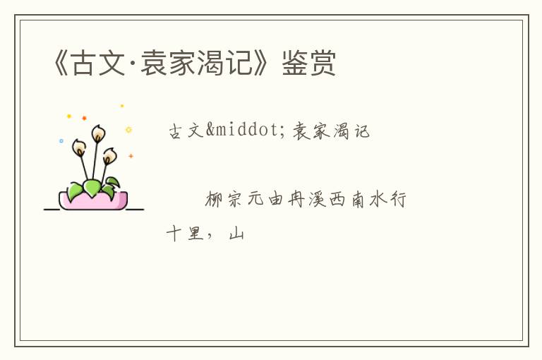  《古文·袁家渴记》鉴赏