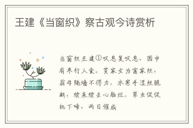 王建《当窗织》察古观今诗赏析