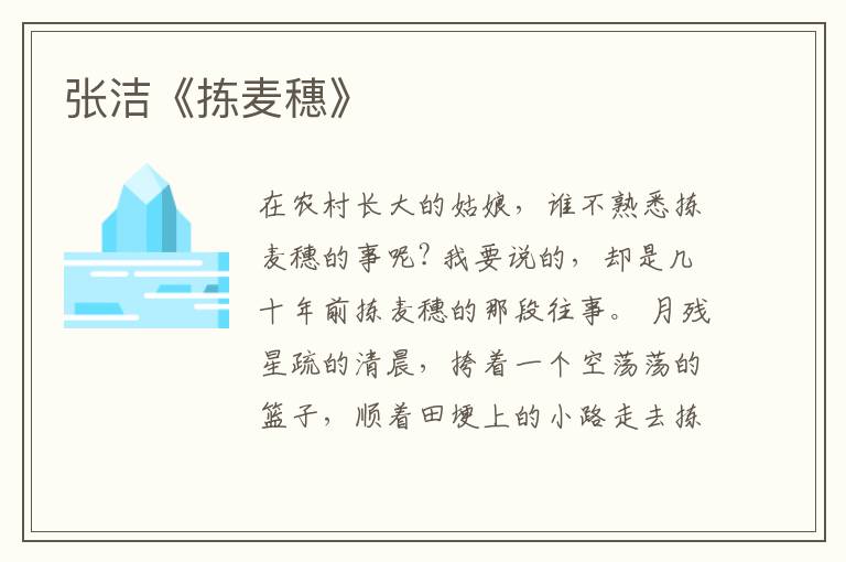  张洁《拣麦穗》