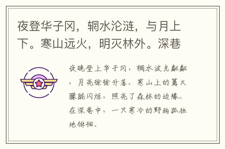  夜登华子冈，辋水沦涟，与月上下。寒山远火，明灭林外。深巷寒犬