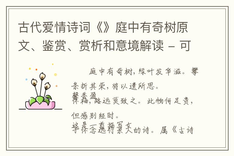  古代爱情诗词《》庭中有奇树原文、鉴赏、赏析和意境解读