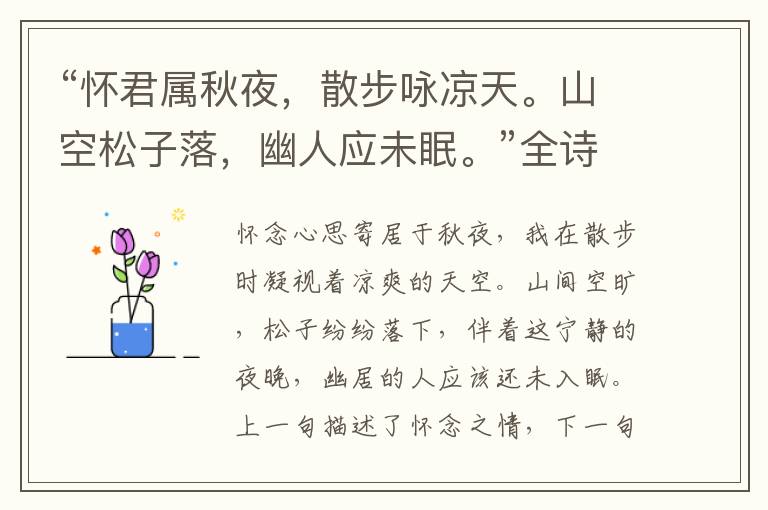 “怀君属秋夜,散步咏凉天。山空松子落,幽人应未眠。”全诗,翻译,意思,上一句和下一句 - 韦应物的诗句