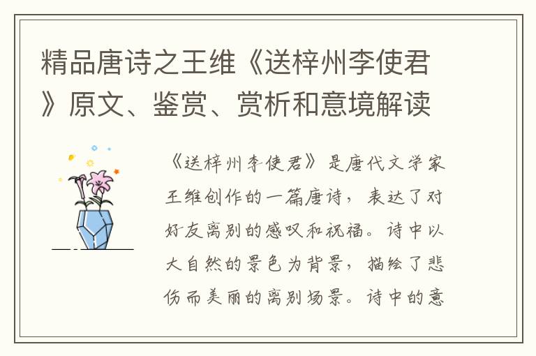  精品唐诗之王维《送梓州李使君》原文、鉴赏、赏析和意境解读