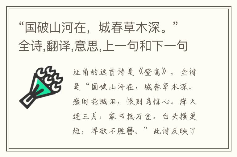 “国破山河在,城春草木深。”全诗,翻译,意思,上一句和下一句 - 杜甫的诗句