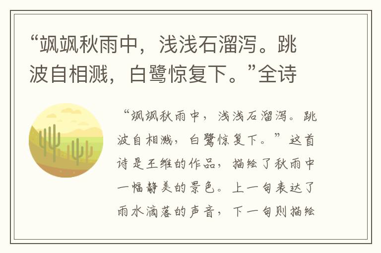 “飒飒秋雨中,浅浅石溜泻。跳波自相溅,白鹭惊复下。”全诗,翻译,意思,上一句和下一句 - 王维的诗句