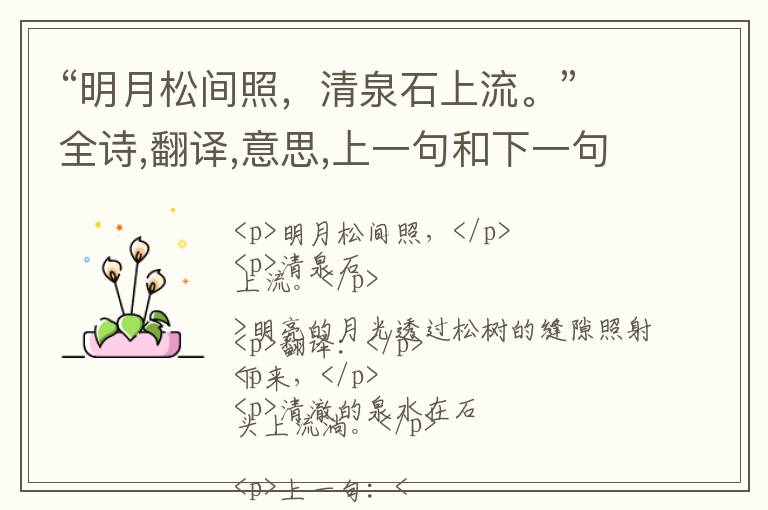  “明月松间照，清泉石上流。”全诗,翻译,意思,上一句和下一句 - 王维的诗句